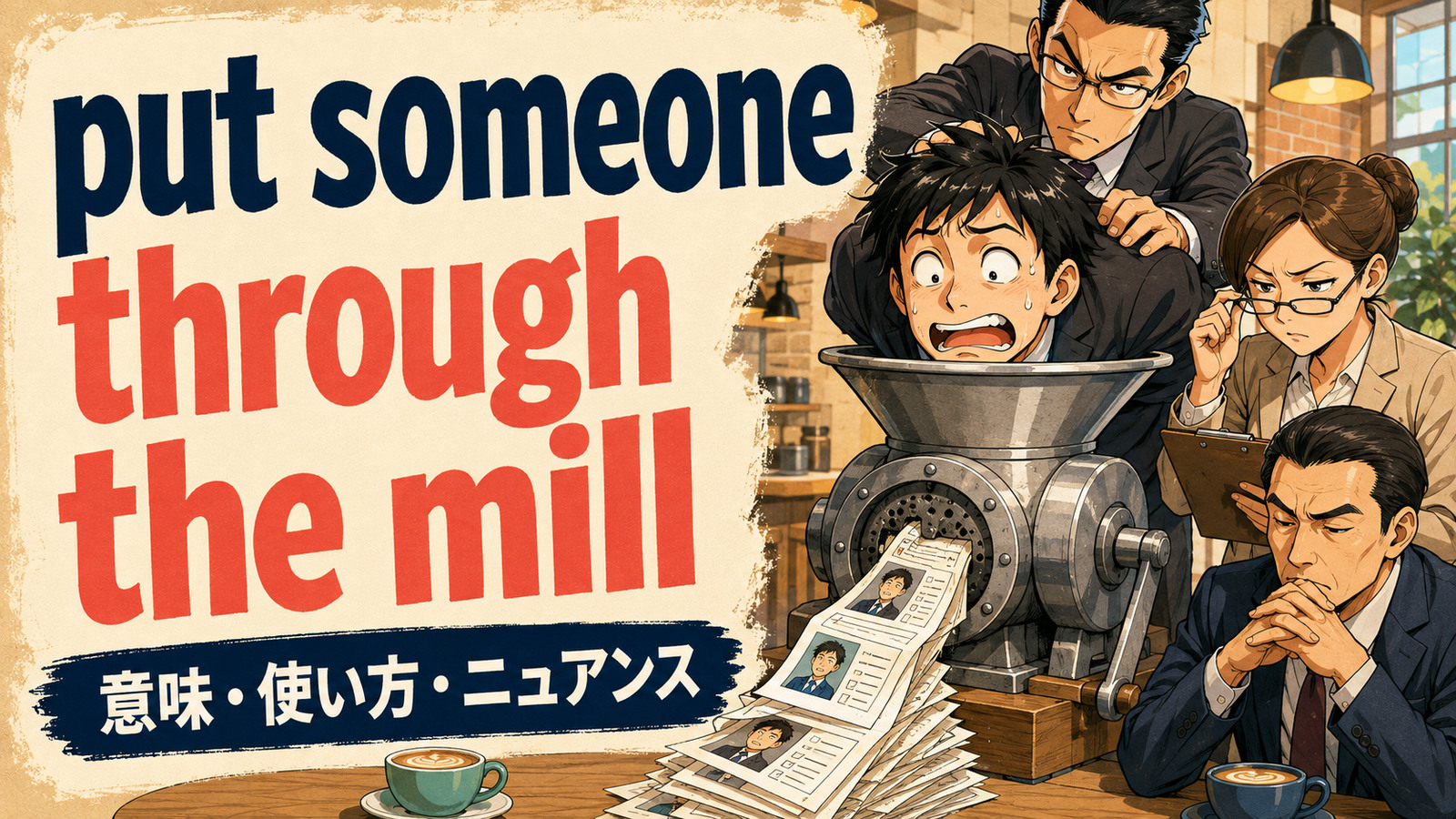 put someone through the millの意味・使い方・ニュアンスを解説するアイキャッチ画像