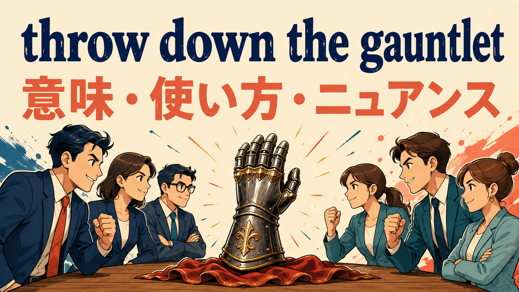 throw down the gauntletの意味・使い方・ニュアンスを解説するアイキャッチ