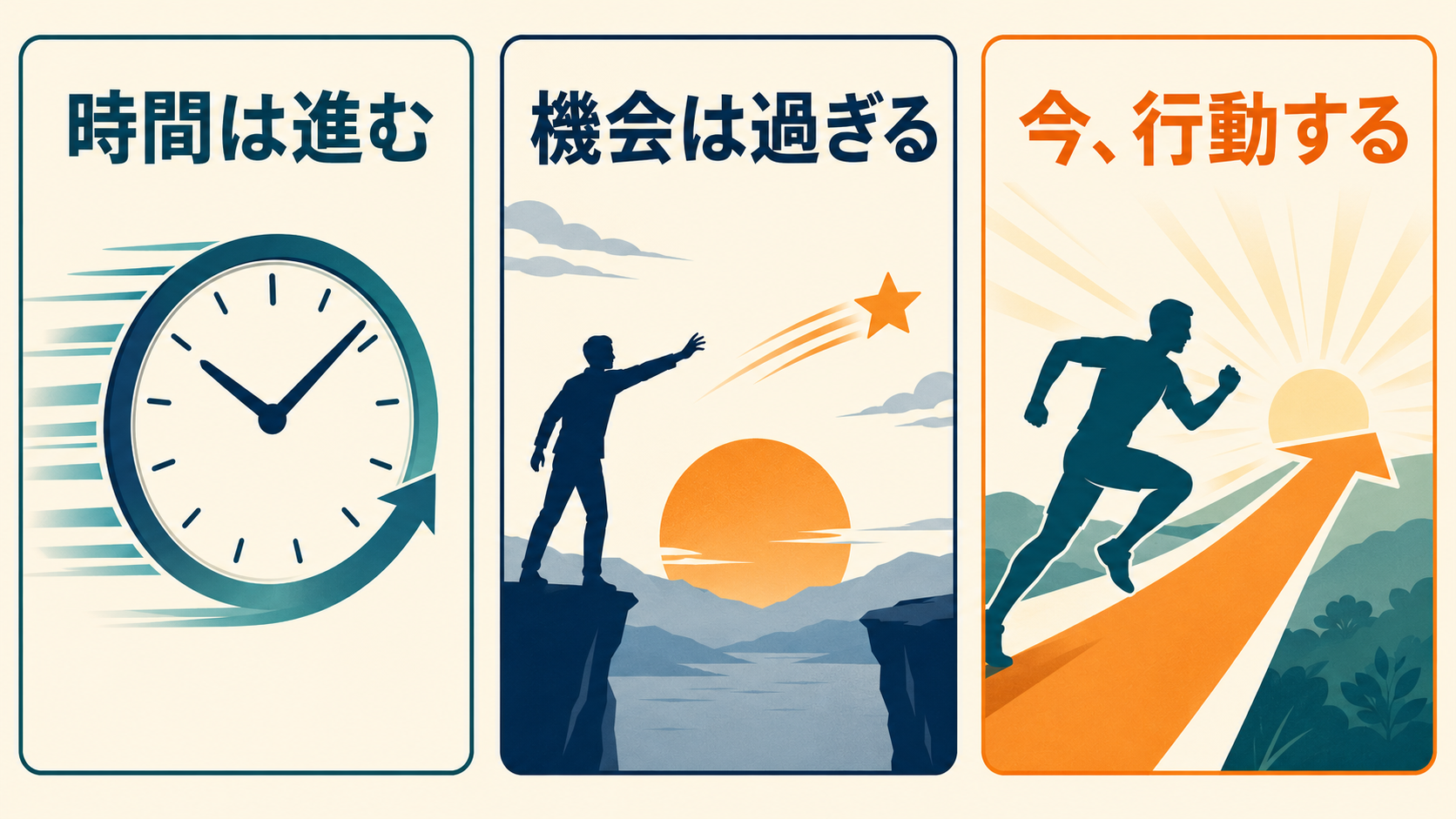 時間が進み機会が過ぎる前に今行動する図解