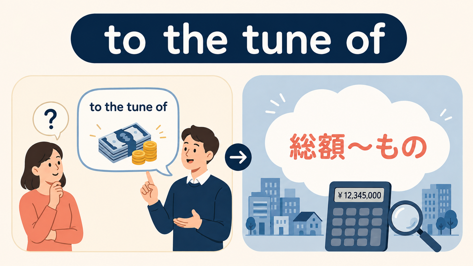 to the tune ofのニュアンスと使い方を説明するイラスト