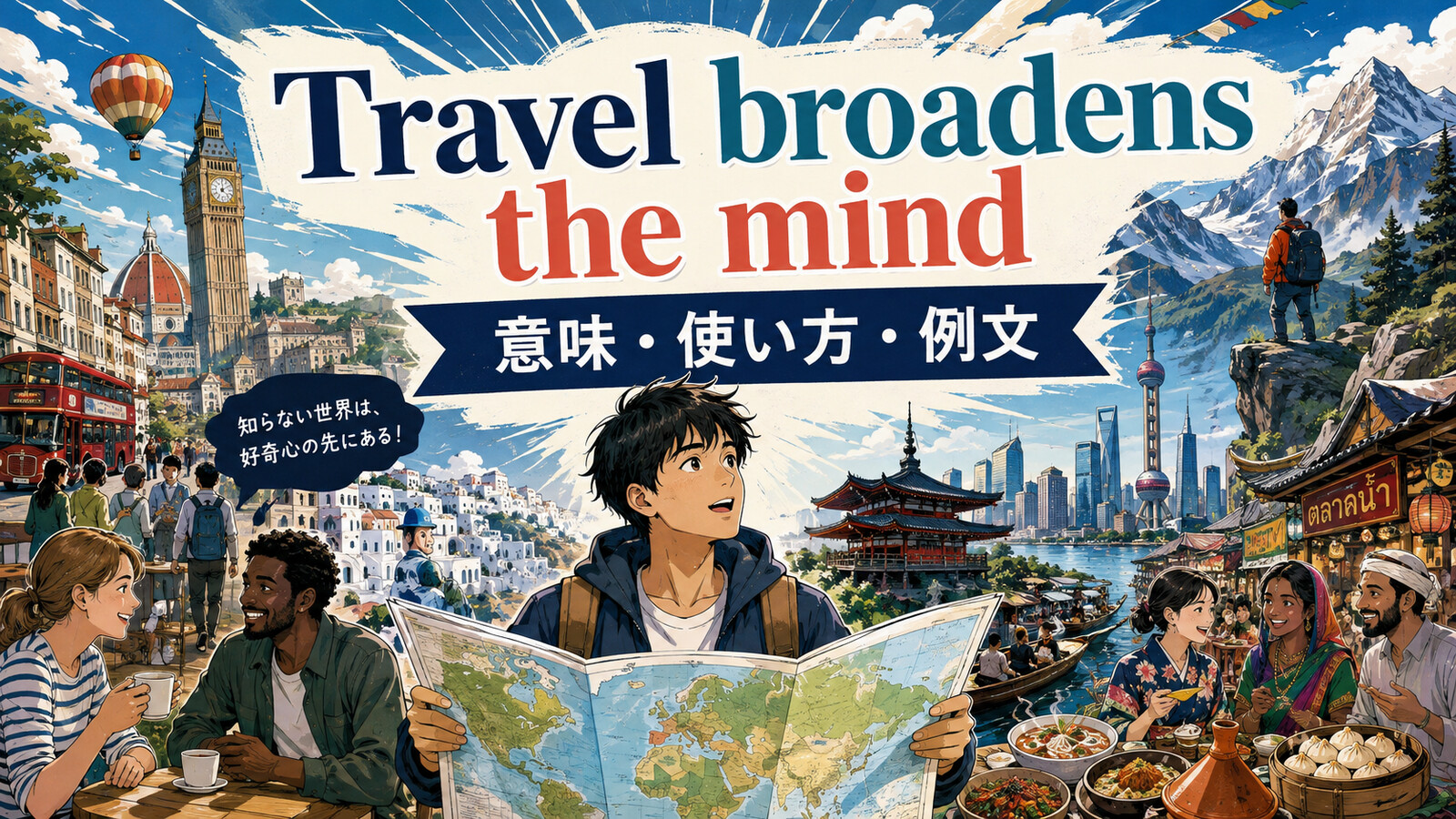 Travel broadens the mindの意味・使い方を解説するアイキャッチ画像