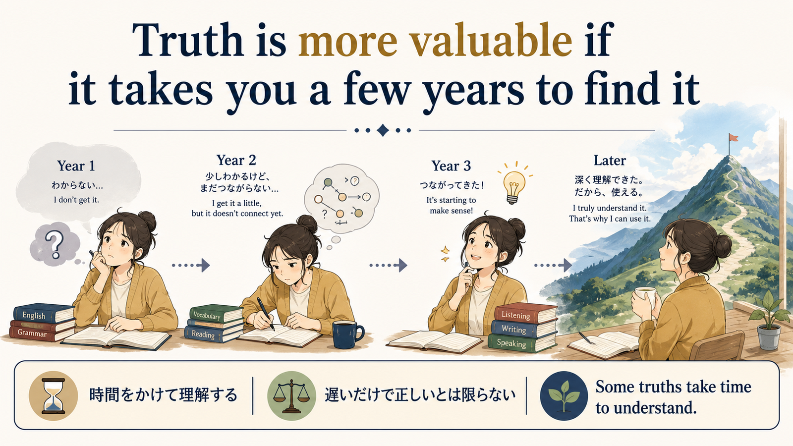 Truth is more valuable if it takes you a few years to find it の意味・使い方｜ニュアンスと例文を解説