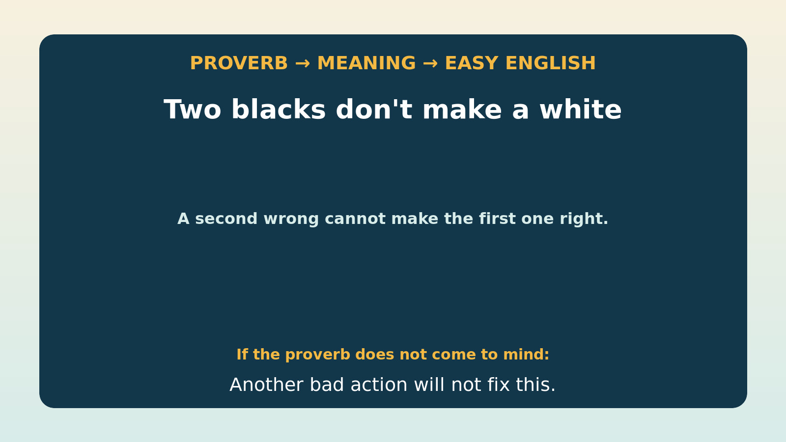 Two blacks don’t make a whiteの直訳・本当の意味・簡単な言い換えの比較図