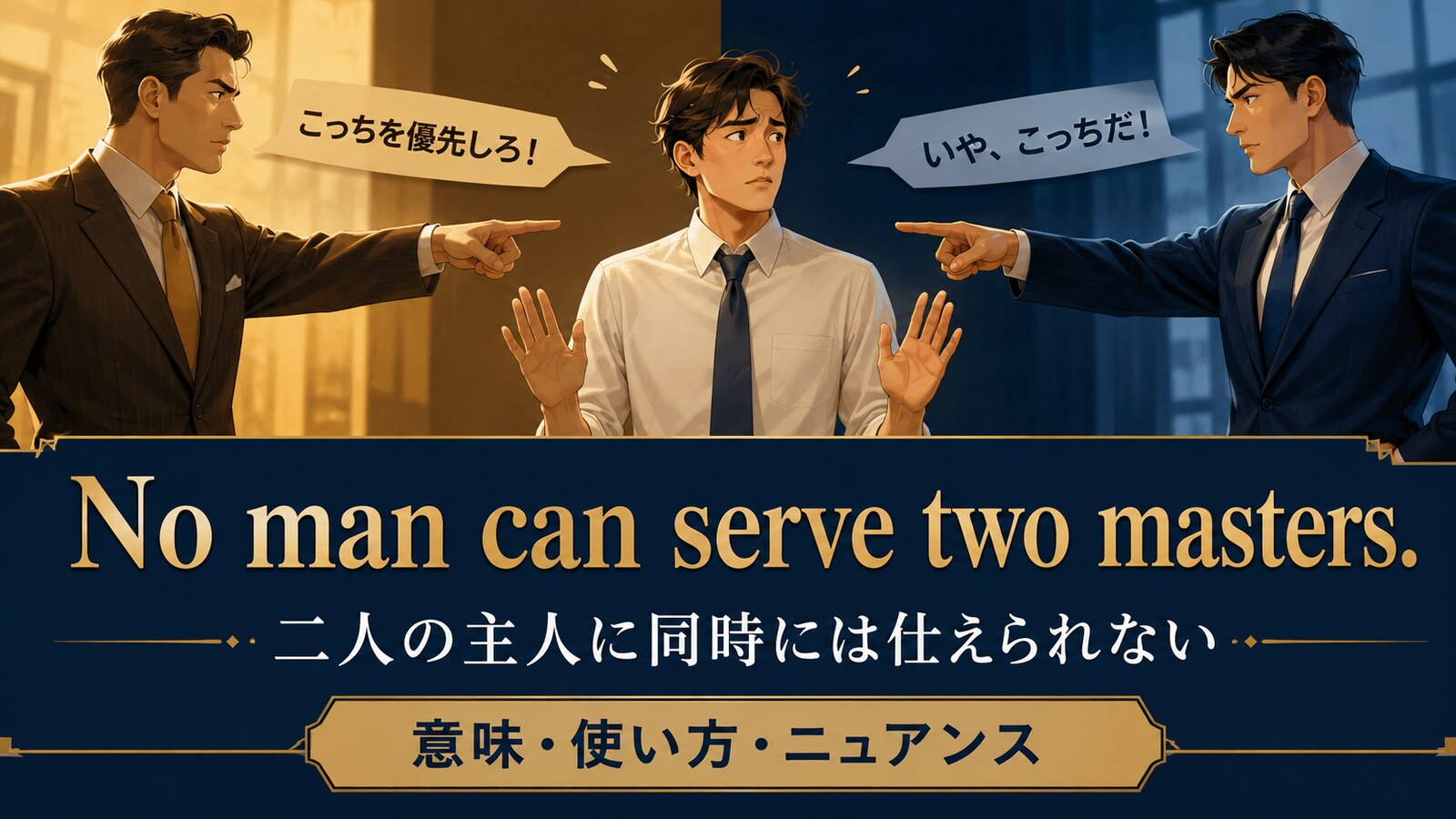 No man can serve two masters.の意味・使い方・ニュアンス｜例文と簡単な言い換え