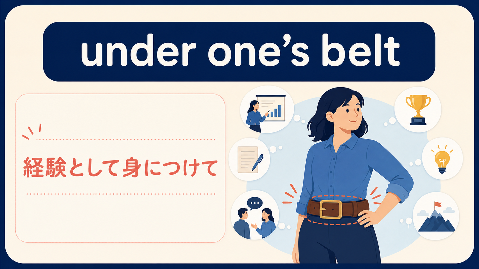 under one's beltのニュアンスを説明する記事内イラスト