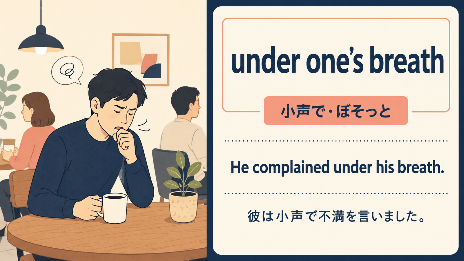 under one’s breathの意味と例文を説明する記事内イラスト