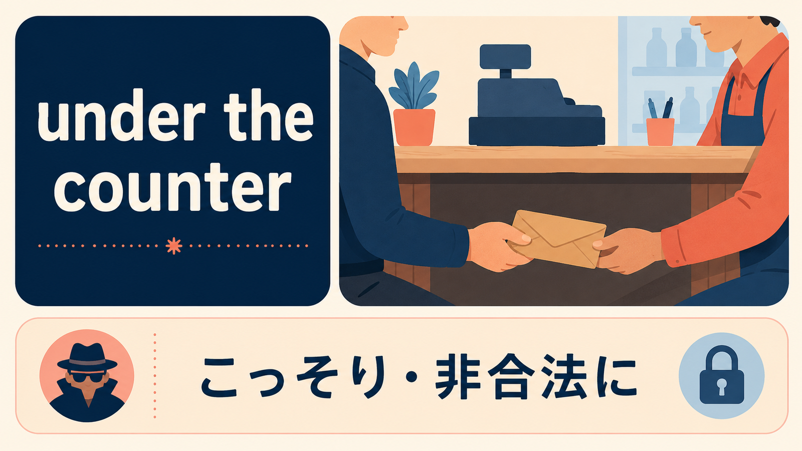 under the counterのニュアンスを説明する記事内イラスト