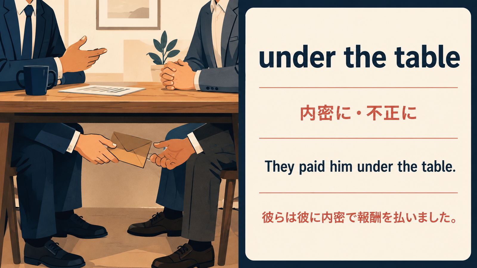 under the tableの使い方を示す例文イラスト