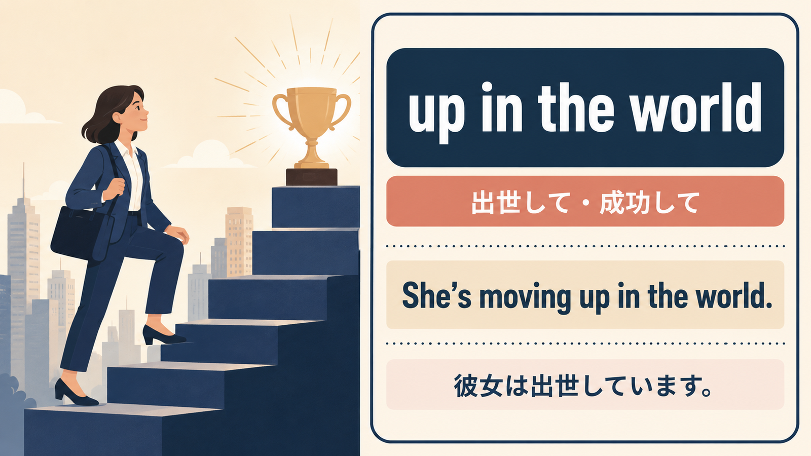 up in the worldの使い方を示す例文イラスト