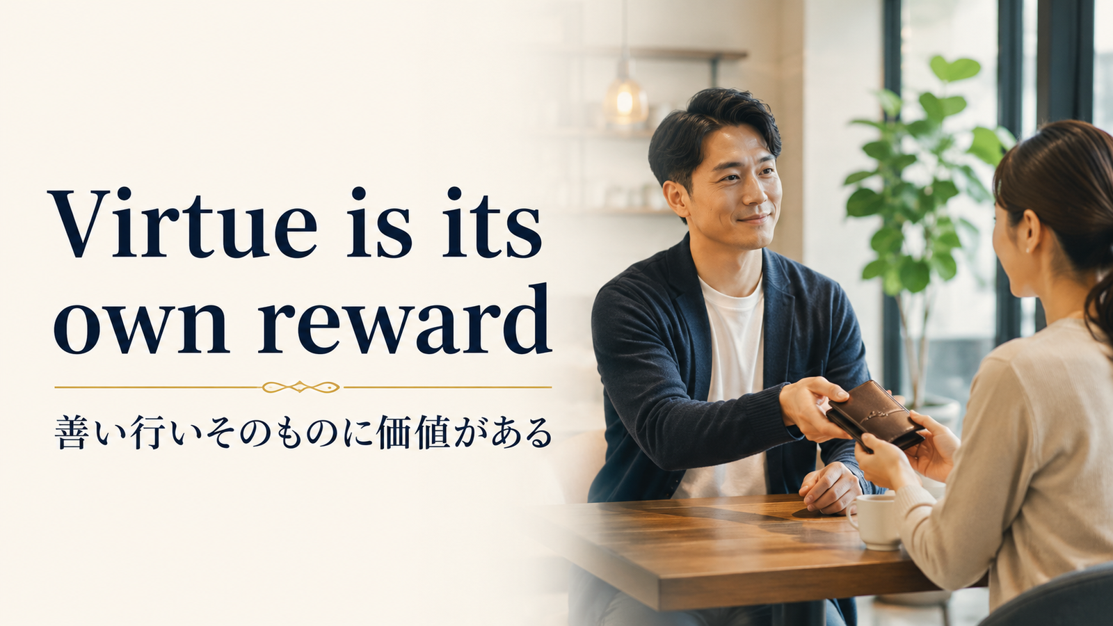 Virtue is its own rewardの意味・使い方・ニュアンスを解説するアイキャッチ画像