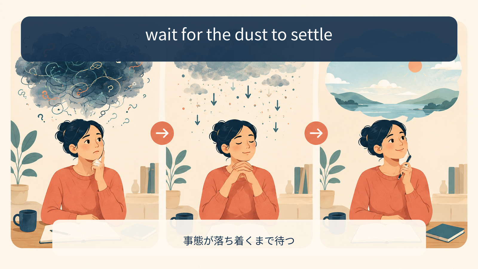 wait for the dust to settleの意味を理解する解説イラスト