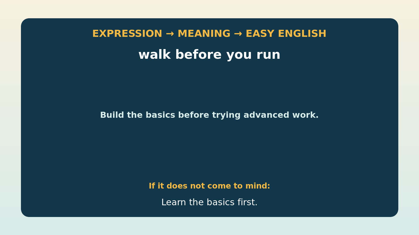 walk before you runの直訳・本当の意味・簡単な言い換えの比較図