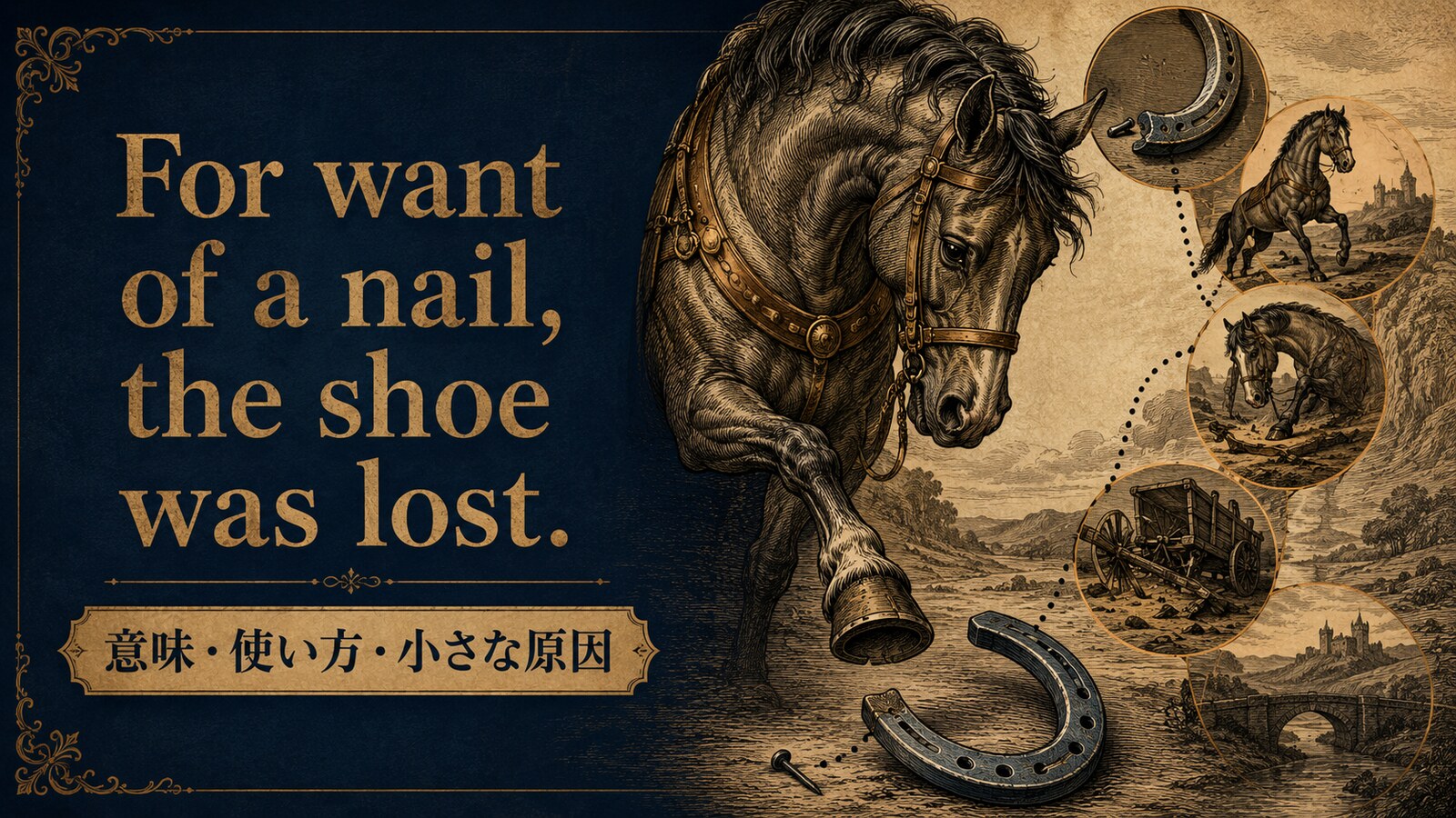 For want of a nail, the shoe was lostの意味・使い方｜ニュアンスと例文、似た表現との違い