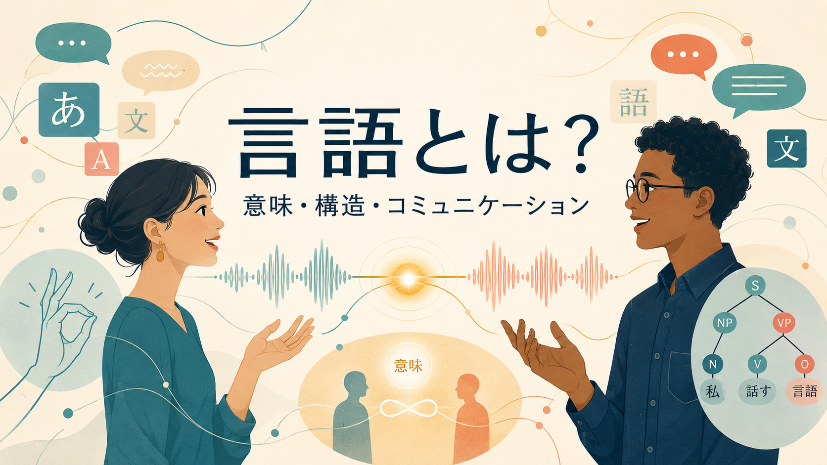 言語とは何かを意味・構造・コミュニケーションから表したアイキャッチ