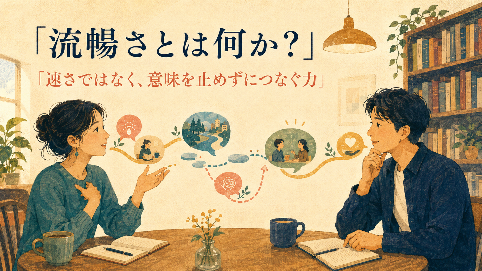 英語学習者が適切な間と言い直しを使いながら意味を相手へつなぐ会話