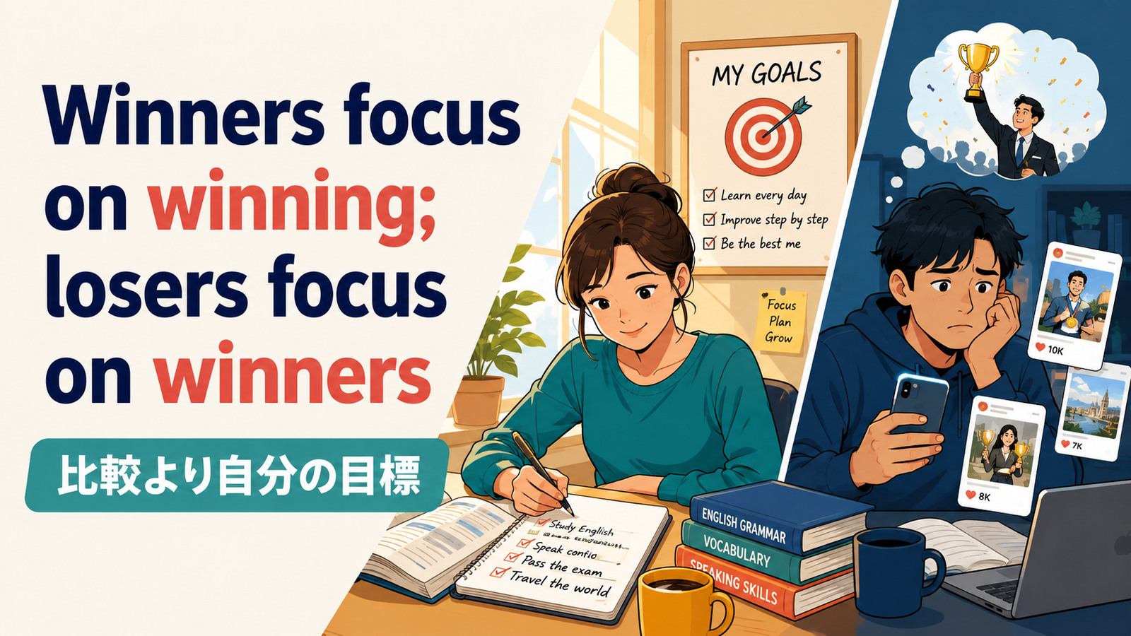 Winners focus on winning; losers focus on winnersの意味・使い方