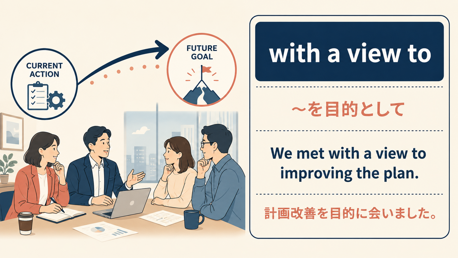with a view toの意味と例文を説明する記事内イラスト