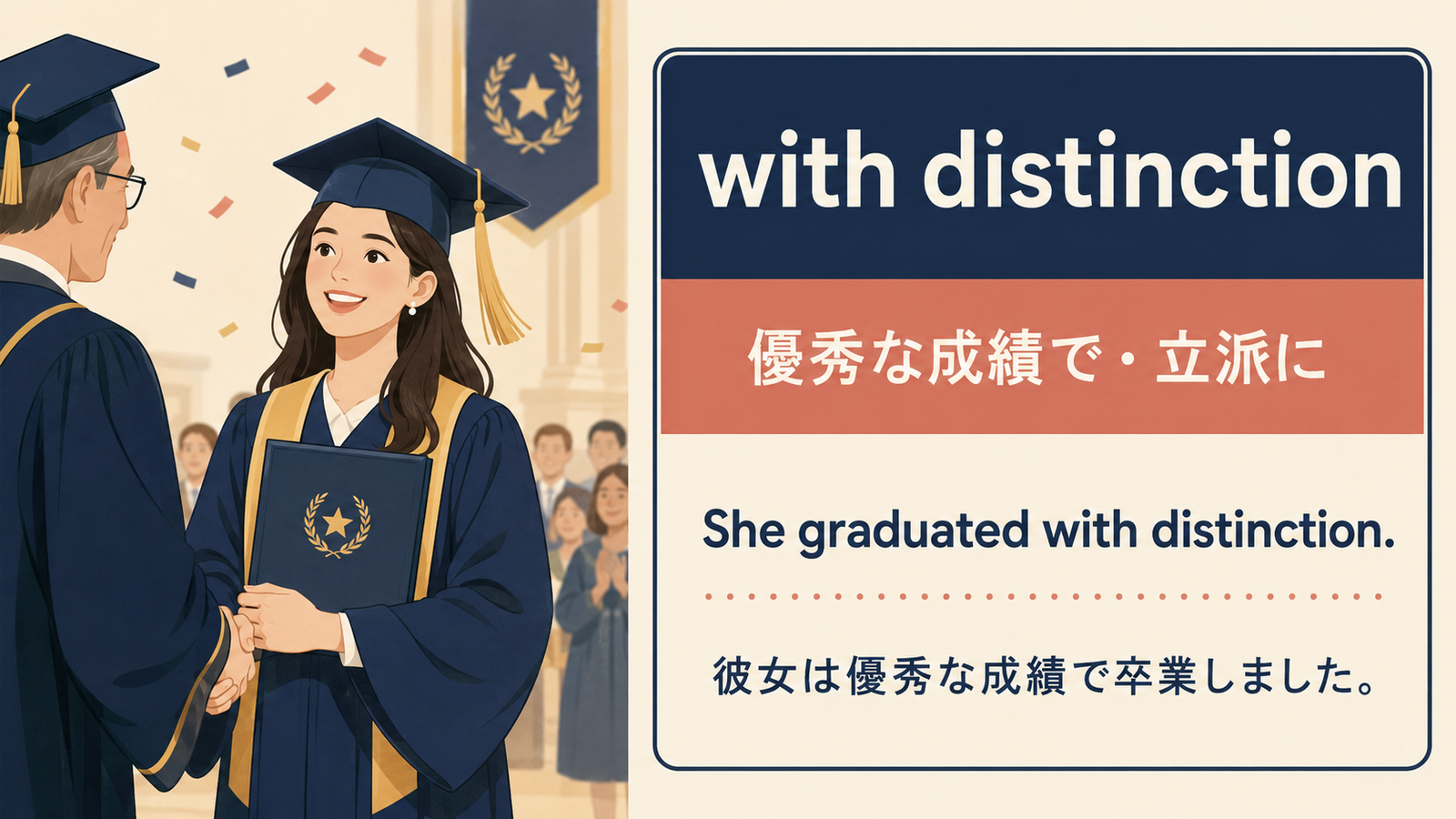 with distinctionの意味と例文