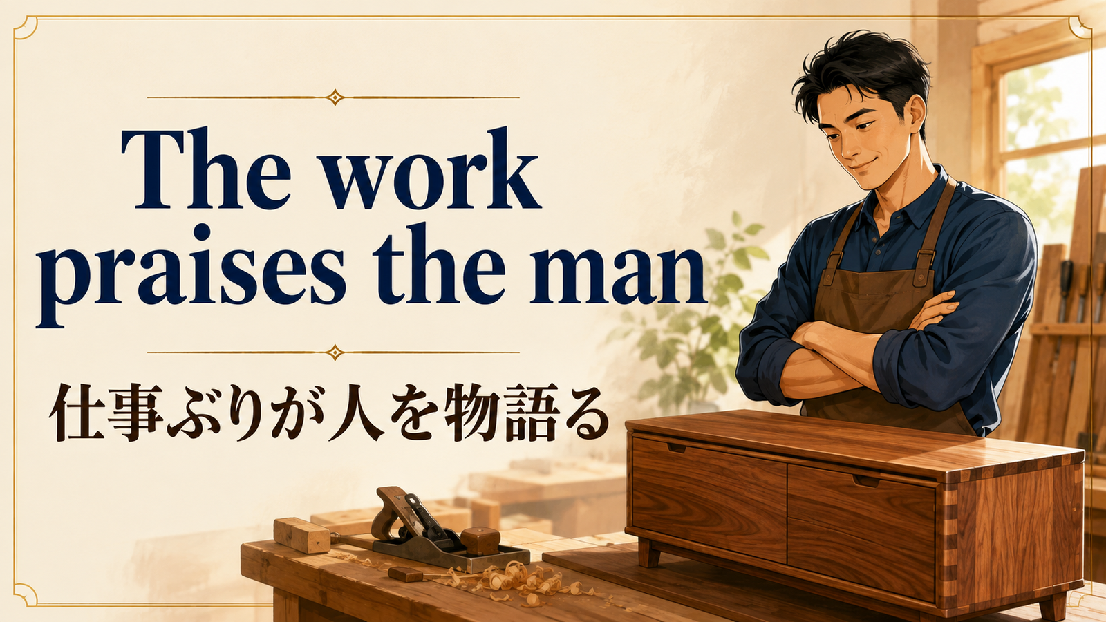 The work praises the manの意味・使い方・ニュアンスを解説するアイキャッチ画像