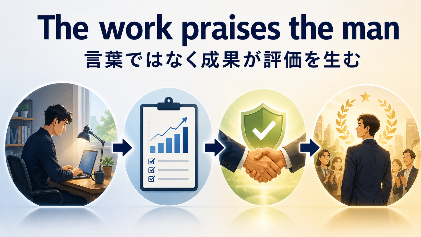 The work praises the manの直訳と実際の意味を比較する解説イラスト