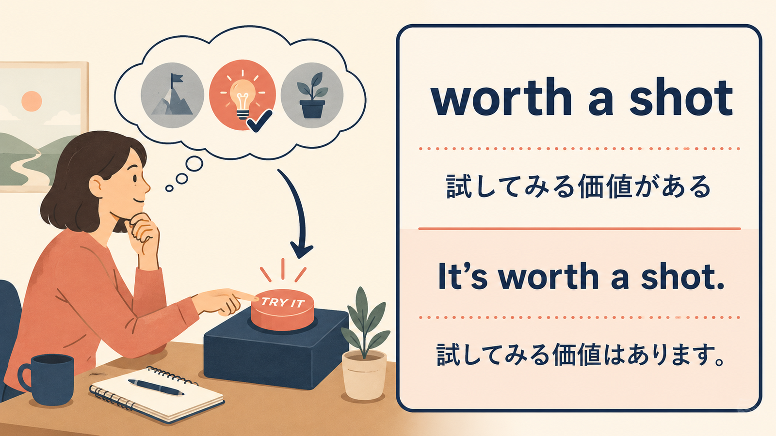 worth a shotの使い方を示す例文イラスト