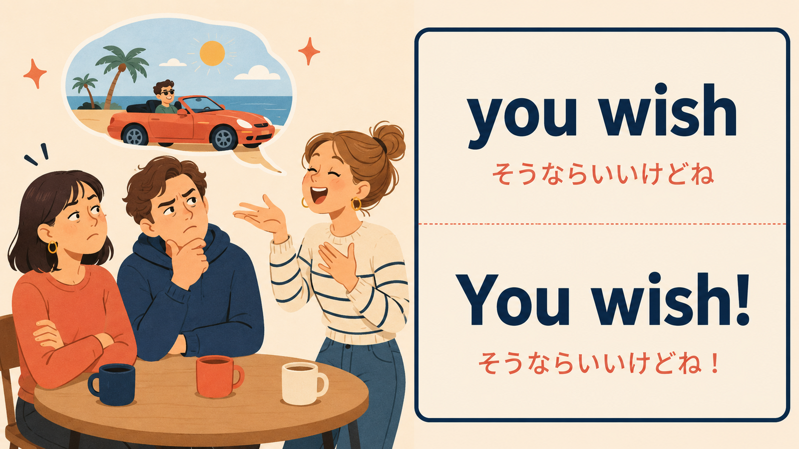 you wishの使い方を示す例文イラスト